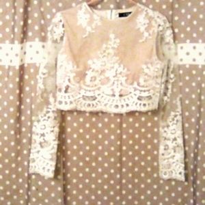 White Lace and peach shirt